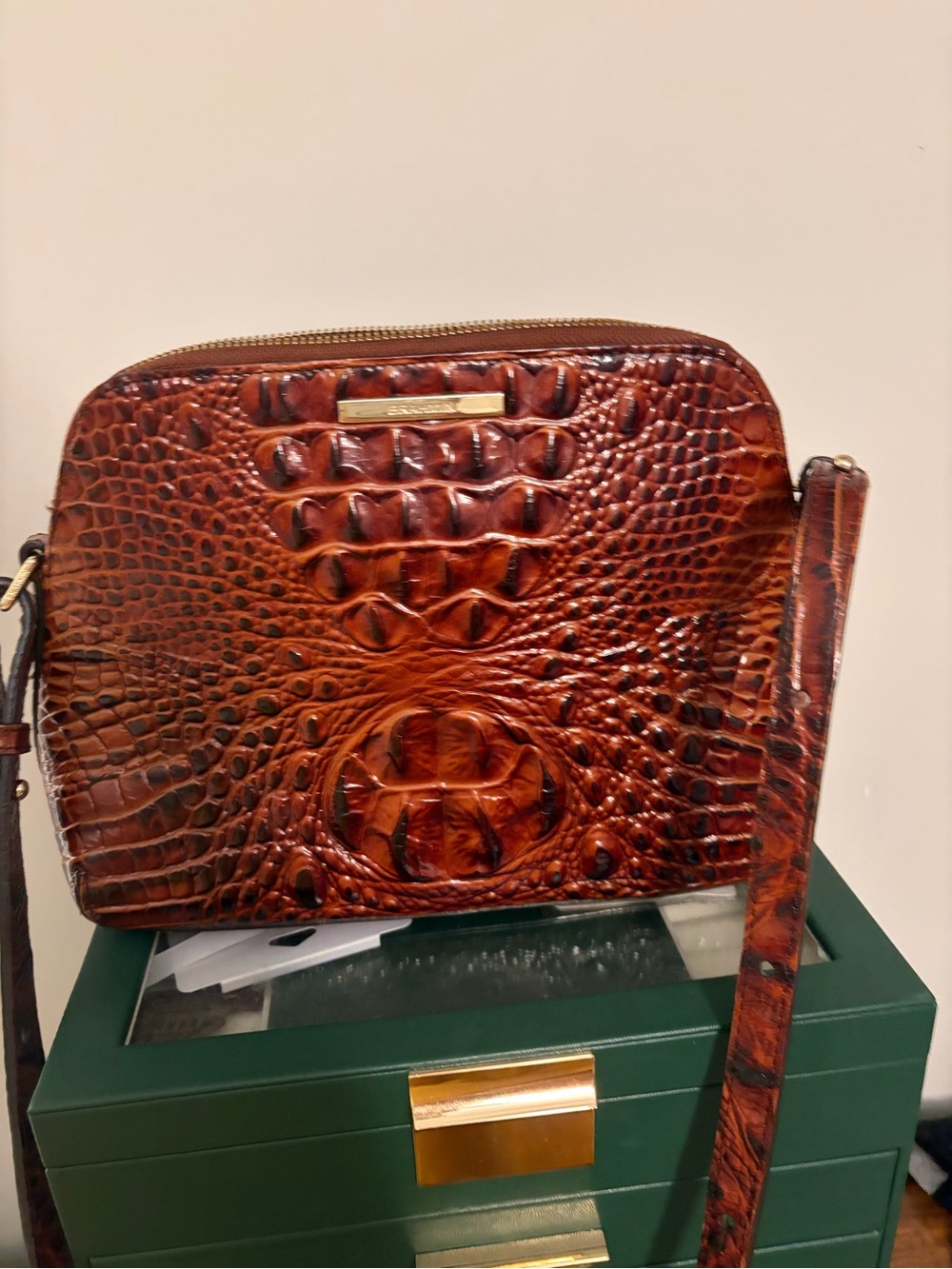 Brahmin Croc-Embossed Leather Crossbody - Cognac Brown